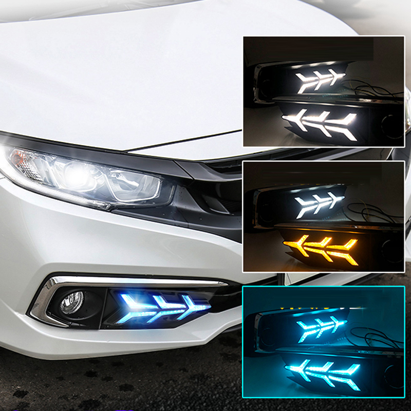 

Car Flashing For Honda Civic 10th 2016 2017 2018 2019 LED DRL Daytime Running Light fog lamp rear bumper brake light tail light, Black