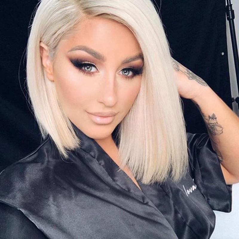 

Platinum Blonde Silky Straight Human Hair Lace Front Wigs 180Density Bob Blonde 13x6 Transaprent Lace Front Wigs Virgin Hair, 13x3 lace front wig