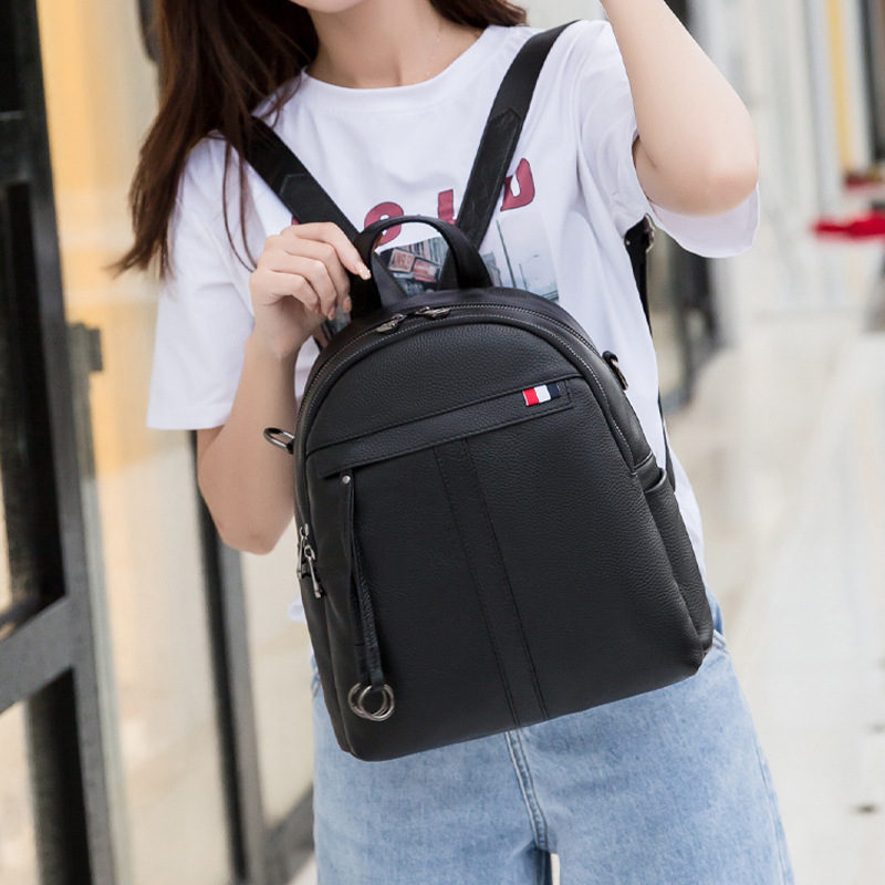 

2020 new ladies shoulder bag leather backpack new women bag litchi pattern backpack, Black