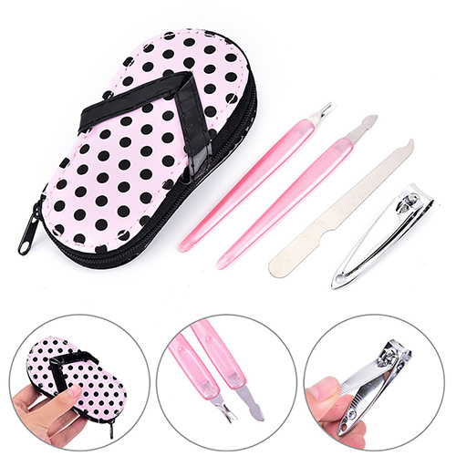 

4 Pieces Manicure Set in PU Sandal Case with box Travel Kit Nail Care Clipper Scissors Grooming Tool Pedicure
