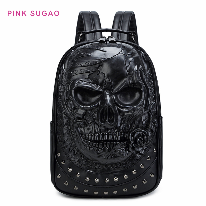 

Pinksugao men and women backpacks designer backpack hot sales new embossed three-dimensional skull backpack waterproof pu backpack