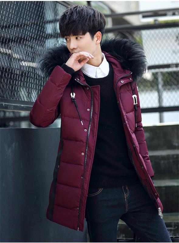 

Imitation Raccoon Fur High Collar Coat Mens Winter Parkas Padded Men's White Duck Down Jacket Jaqueta Masculino WXF412, Black