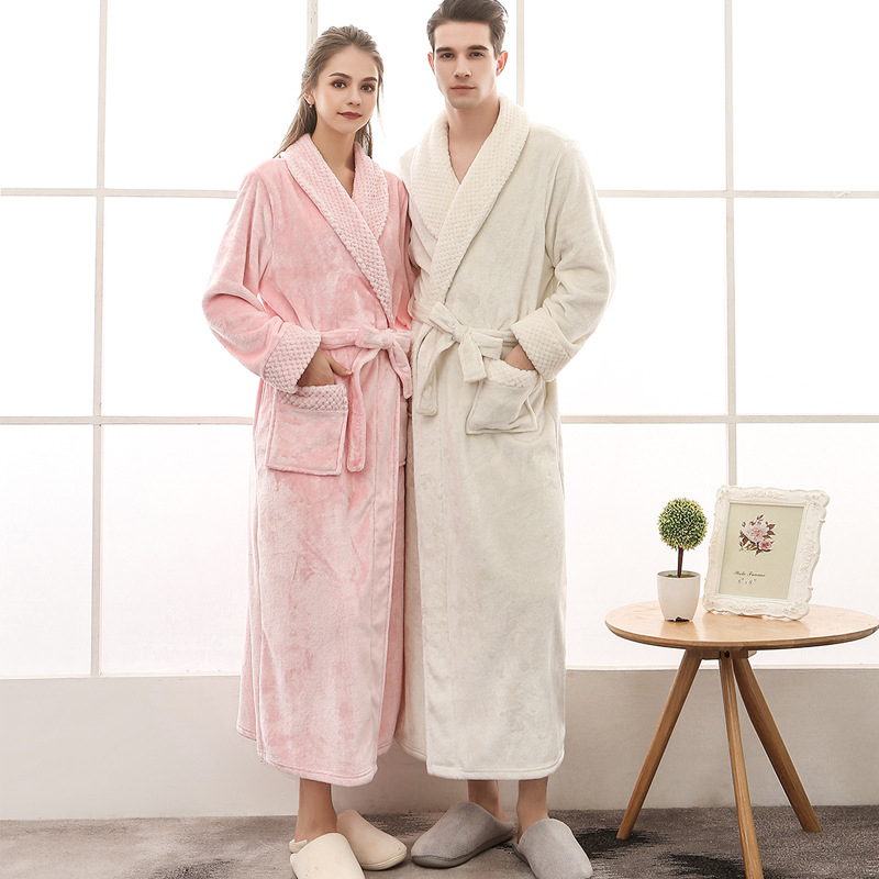 

New Style Autumn & Winter Thick Flannel Couples Nightgown Babe Velvet Men's Women's Lengthen Plus-sized Bathrobe Bathrobe, Gray