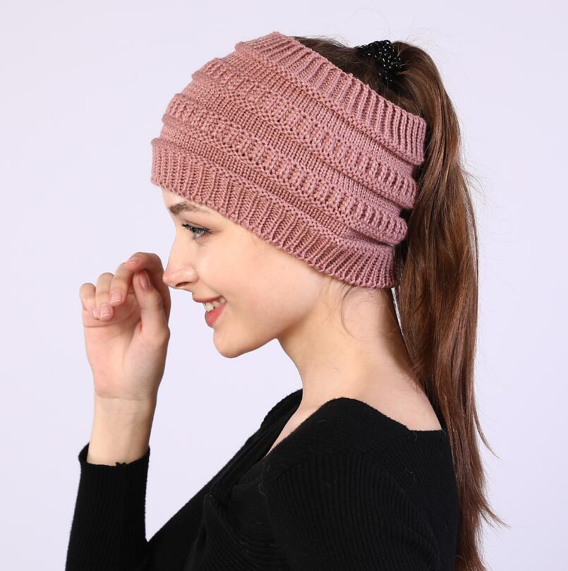 

Fashion Women Hat Knit Skull Beanie Winter Outdoor Runner Messy Bun Ponytail Cap 10 colors freeshipping