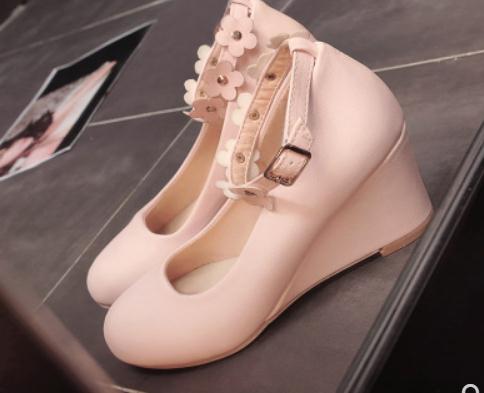 

2019 Flower Women's shoes in Spring and Autumn with New style Slope heel round head @53, Black