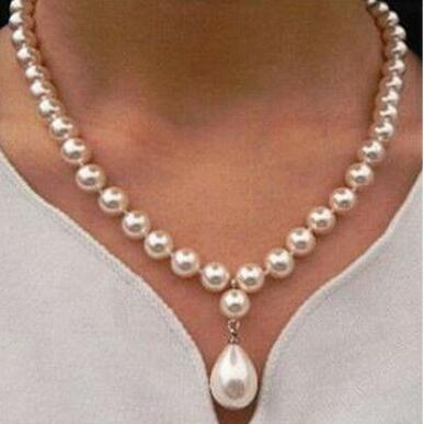

Fine 100% natural 18inches 8mm Round South Sea Pearl 11x20mm Drop Pendant Necklace, Silver