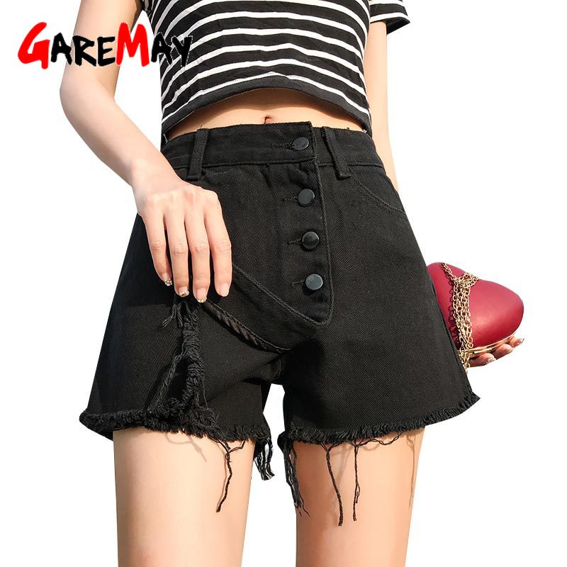 

Garemay Skirt Denim Shorts White Korean Vintage Wide Leg High Waist Female Loose Women's Summer Shorts Jeans Button, Beige