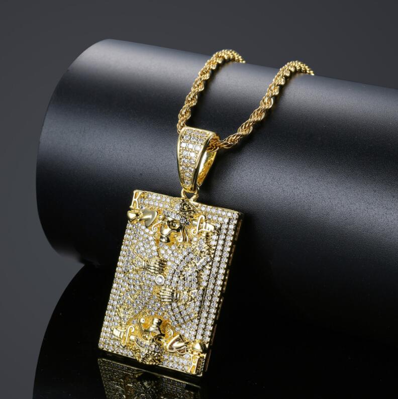

hip hop Poker K diamonds pendant necklaces for men women Religion Christianity luxury necklace jewelry gold plated copper zircons Twist chai