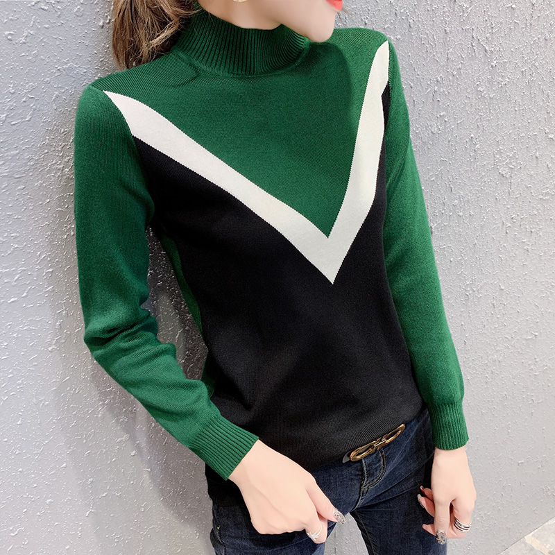 

ladies sweater turtleneck women autumn winter tops clothes 2019 knitted pullover loose elastic stitch sweaters female F1001, Brown