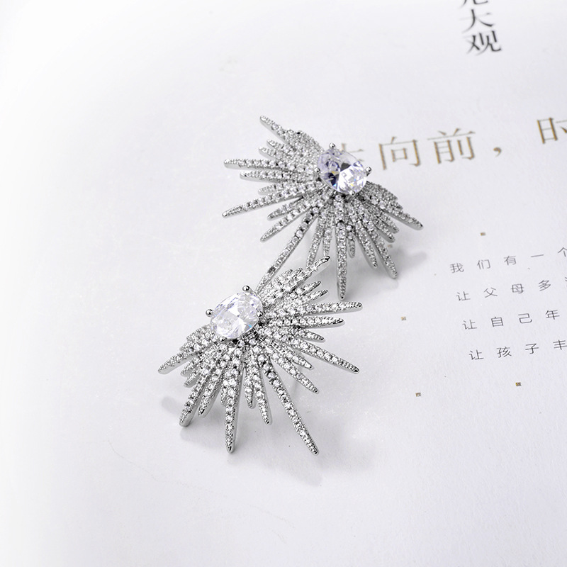 

Fashion-e temperament sunflower earrings high-end zircon feather earrings