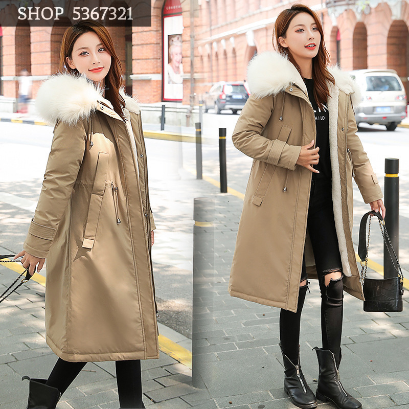 

Lamb Mao Neidan Cotton Woman Loose Coat Winter Thickening Cotton-padded Clothes Girls Long Fund Overknee Cotton-padded Jacket, Black