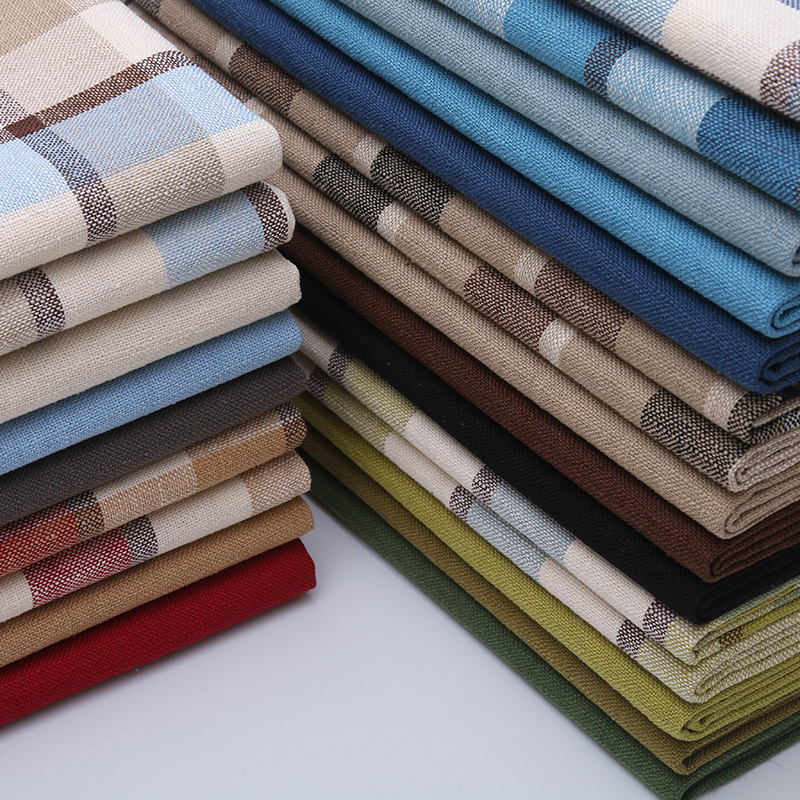 Width 148cm Wholesale Upholstery Sofa Thick Linen Cotton Old Coarse Cloth Plaid Diy Table Cover Canvas Fabric-image-541401129