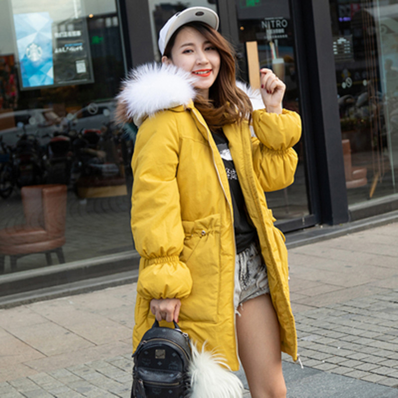 

2019 New Duck Down Jacket Woman Hooded Winter Coat Women Korean Raccoon Fur Collar Long Womens Jackets Parka 456688 KJ2863, Beige