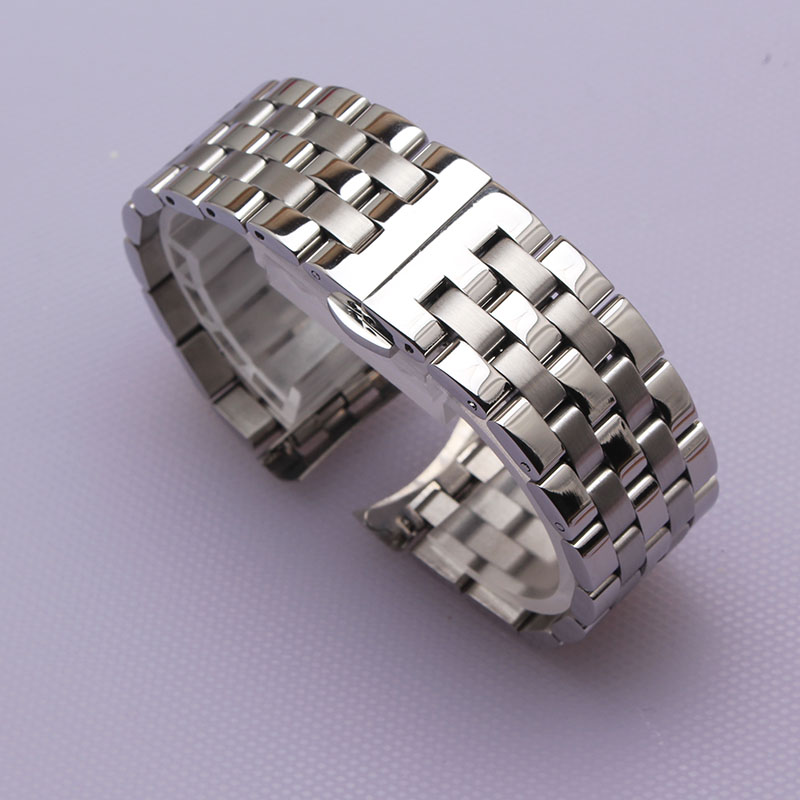 

High Quality Stainless Steel Watchband Curved End Silver Bracelet 16mm 18mm 20mm 22mm 24mm Solid Band for brand Watches men new, Black;brown