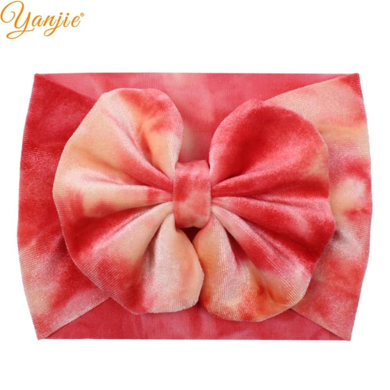 

2020 New Arrival Tie Die Velvet 5" Hair Bow Baby Velvet Head Wrap Trendy DIY Hair Accessories Girl Headband Headwear