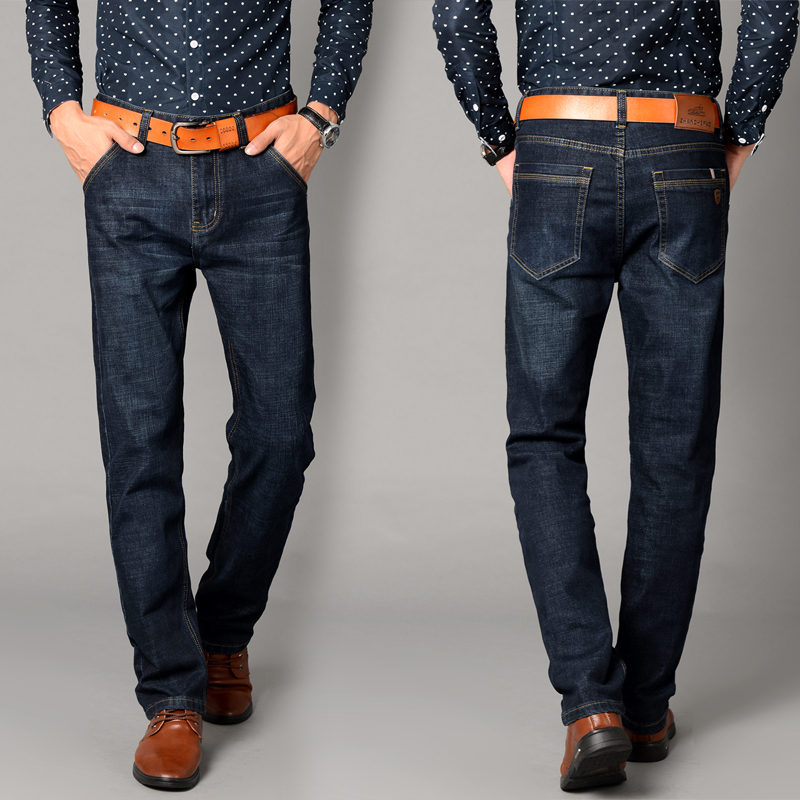 

Free shipping brand jeans men's classic blue business work trousers loose fashion wild large size thick long pants, Blue black