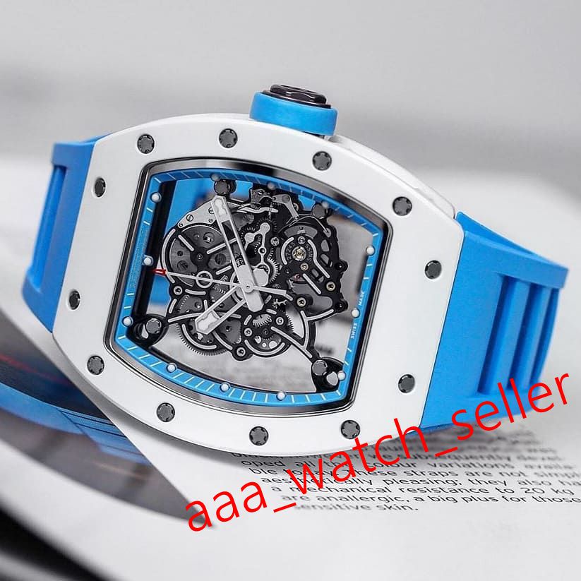 

17 styles luxury mens watches RM055 Bubba Watson openworked skull tourbillon ceramic&titanium watchcase mechanical automatic wristwatch, Black