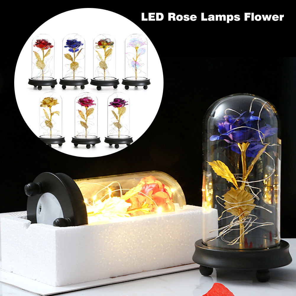 

Eternal Rose Flower In Glass Dome Gold Leaf Rose Valentine's Day Gift LED Lamps Simulation Decor Valentine's Day Gifts