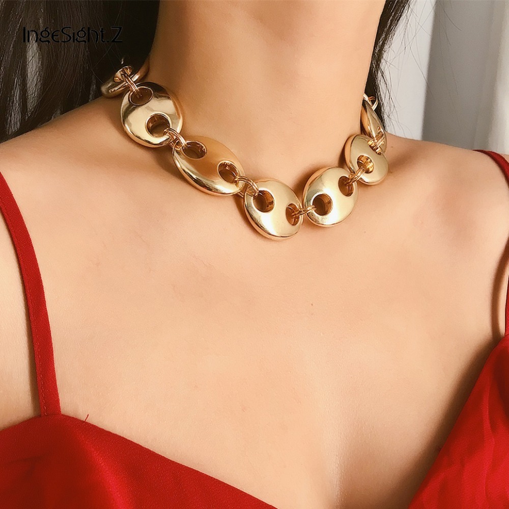 

Punk Curb Cuban Chain Clavicle Necklace Statement Vintage Chunky Thick Choker Necklace Collar For Women Jewelry