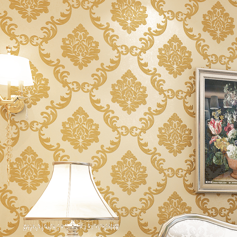 

3d Style European Damascus Wallpaper Golden Floral Living Room Bedroom Tv Background Damask Wallpaper For Walls Roll, Green