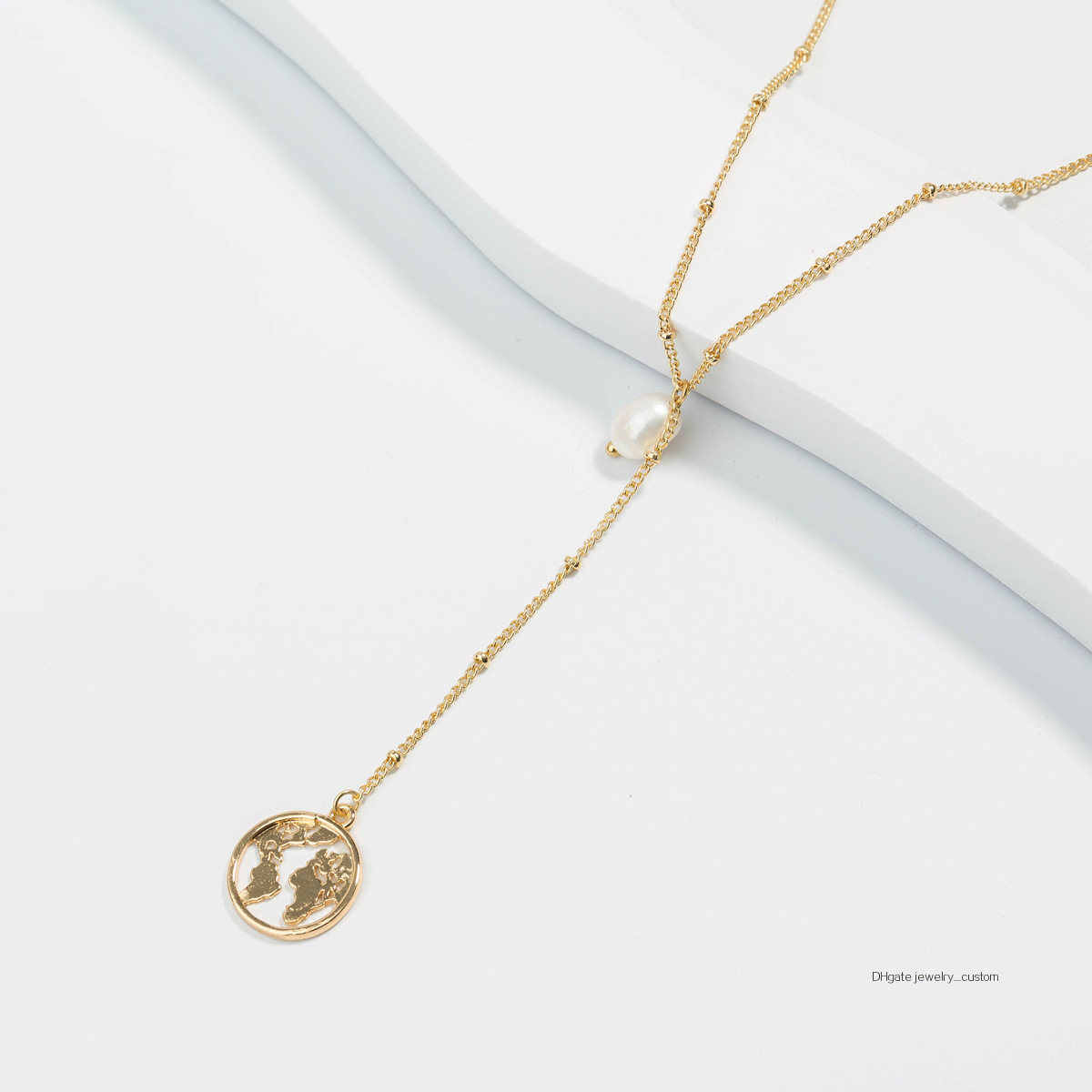 

Multi-storey Ma'am Freshwater Pearl Necklace 18k Gold World Map Pendeloque Cut Necklace 18k Jinsuogu Chain