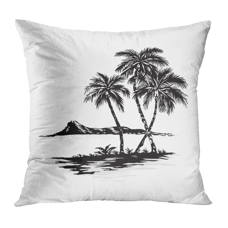 

Sketch Throw Pillow Cushion Cover Sea Palm Trees Soft Velvet Square Cushion Case Couch Cover Pillowcase For Sofa Chair Bedroom, Zwj015390