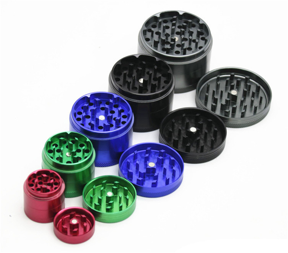 

Free Shipping High Quality 40 50 63mm Smoking Accessories Grinders Metal Aluminum Big Space Case Tobacco Herb Grinder