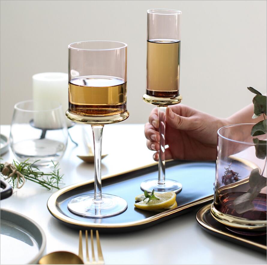 Float electroplated glass cup Other Drinkware creative red wine glasses household gilded Goblet champagne mug-image-543895843