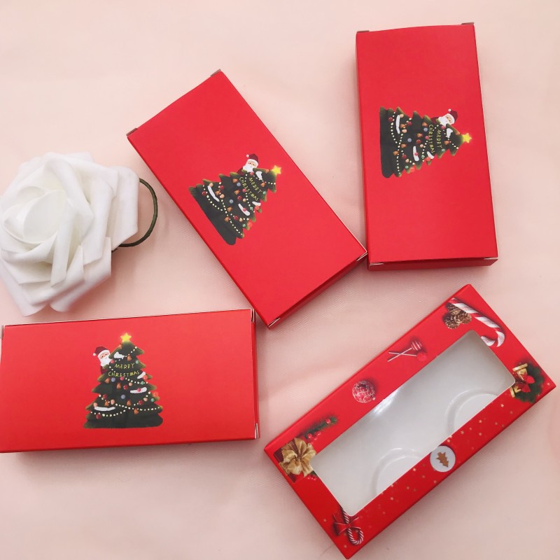 

Christmas box red color christmas tree beautiful cardboard package lashes box dramatic pretty package custom private label