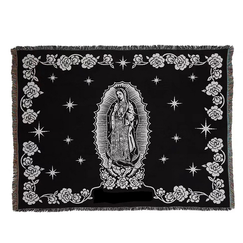 

Super Virgin Mary Black Red Blanket Personality Tapestry Office Air Conditioning Blanket Nap Blanket Living Room Sofa Ornaments