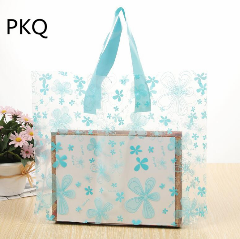

100pcs 33*25*6cm Large Gift Plastic Bags with Handle Clear Flower Printed Gift Bag,Transparent Plastic Shopping Bag