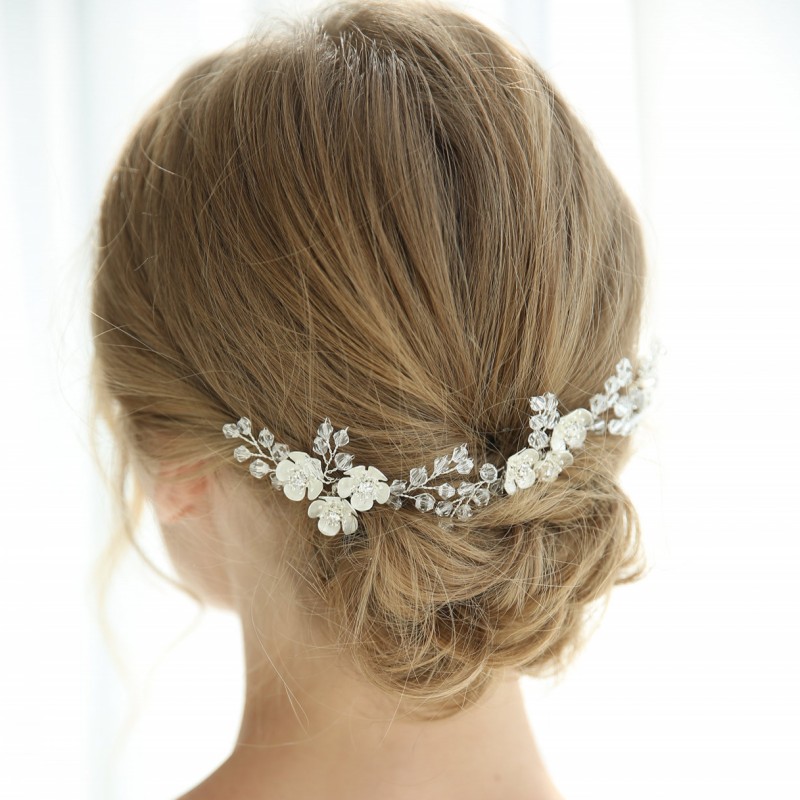 2019 Wholesale Silver Crystal Wedding Hair Pins Set Flower Bridal