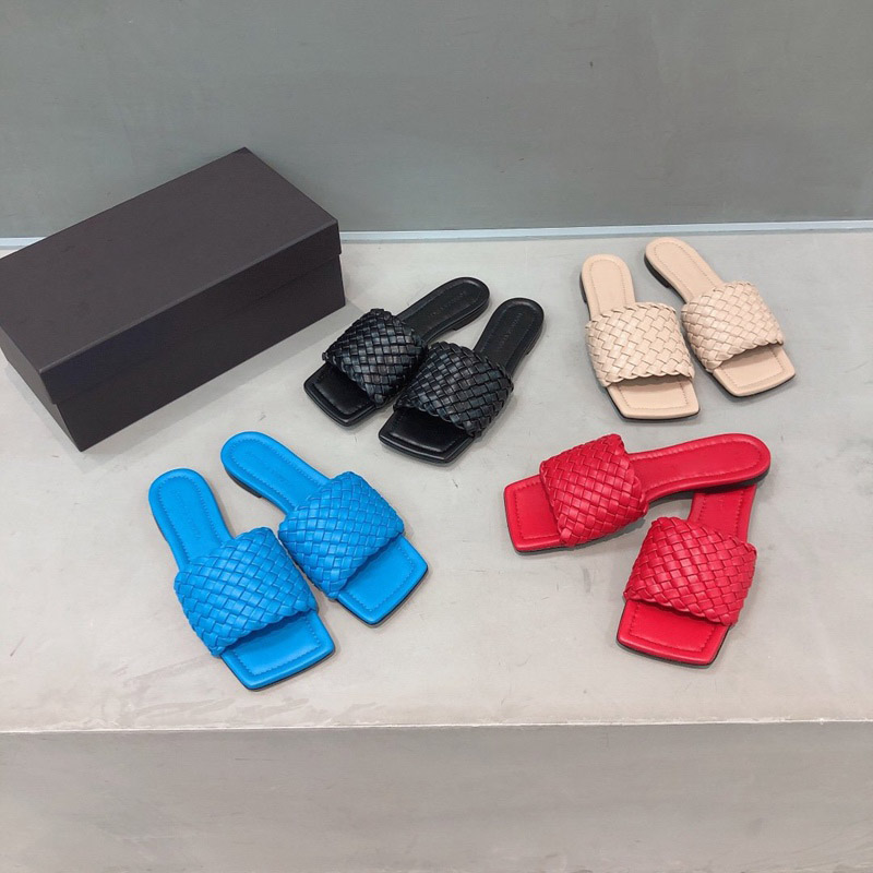 

Fashion luxury designer women shoes designer slippers Woven sandals high quality slippers brand woven intrecciato nappa leather flat sandals, Red