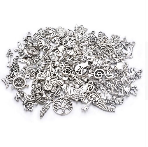 

100pcs/lot Silver Plated Mixed Charms Pendants for Jewelry Accessories Making Findings, Bronze;silver