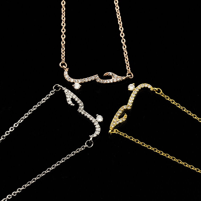 

Handmade Gift Arabic Love Statement Necklace Women Rose Gold Filled Crystal Pendant Choker Necklace Jewelry