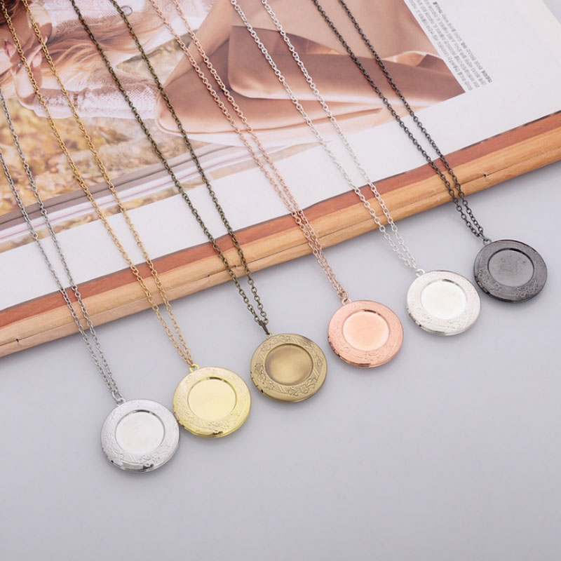 

New Simple Round carved Lockets Necklaces Chain Secret Message Photo Box Pendants for Women Men Fashion Jewelry