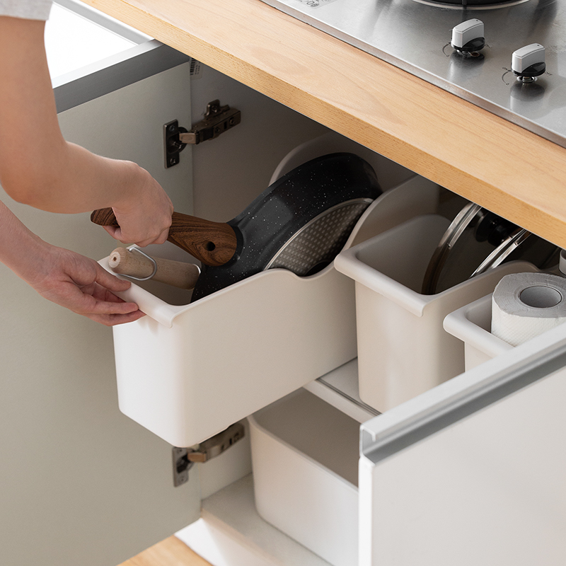 

Kitchen useful special storage box with round pot lid plastic shelf kitchenware white storage box spice tray rackLB52706