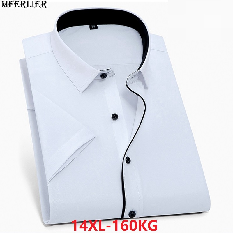 

men shirts short sleeve office formal summer mens cotton shirt pocket business larger size big 8XL 11XL 12XL plus shirt 54 56 58, White