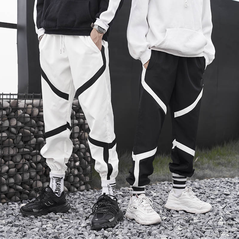 

Januarysnow Hip Hop Joggers Pants Mens Autumn Drawstring Waist Loose Track Sweatpants Hip Hop Trousers Streetwear Black White -XXL