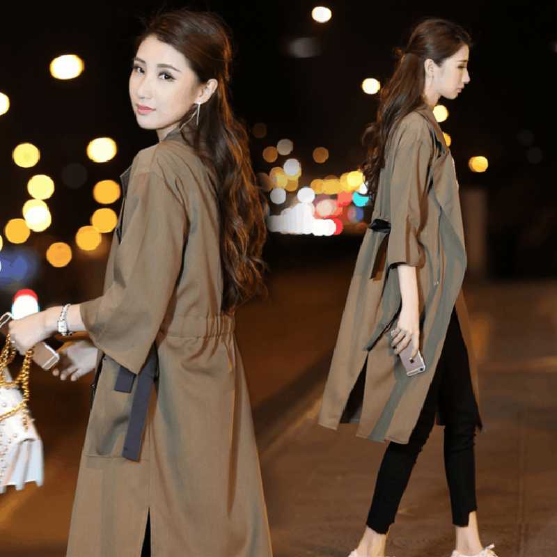 

Windbreaker ladies long section Korean spring 2020 new ladies spring and autumn waist Slim temperament jacket, Black