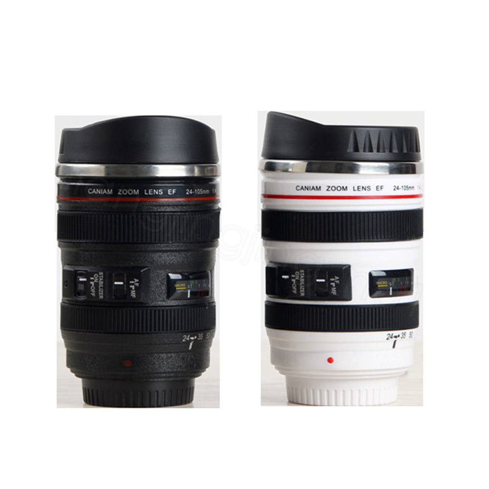 

400ml Camera Lens Cup Coffee Mug Stainless Steel Liner Tea Cup Tumbler Travel Mug SLR Lens water Bottle Novelty Gifts party favor FFA3425c