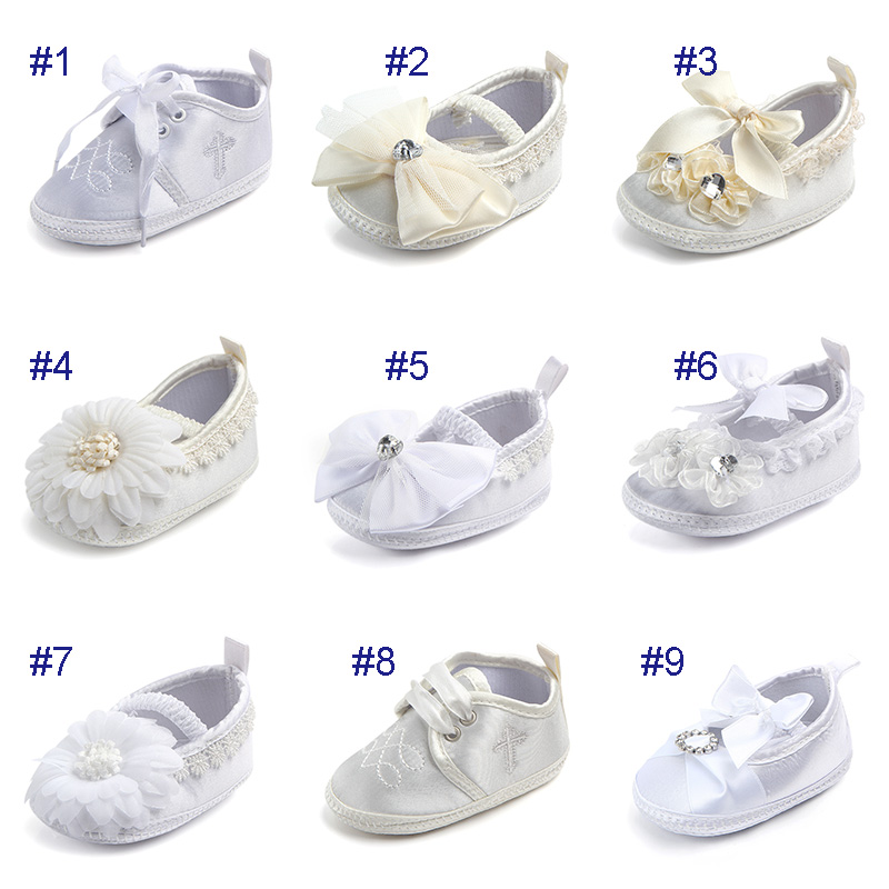 Fille Bébé Ivoire Baptême Chaussures De Baptême Croix Fleur Satin Bandeau Set