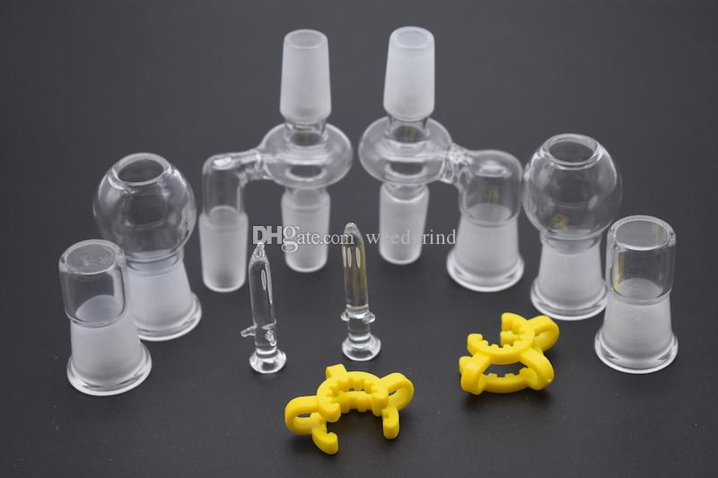 

Wholesale glass oil Reclaim Ash Catcher 14mm 18mm Male Female Joint Glass Adapter With button For Glass oil rig Bong