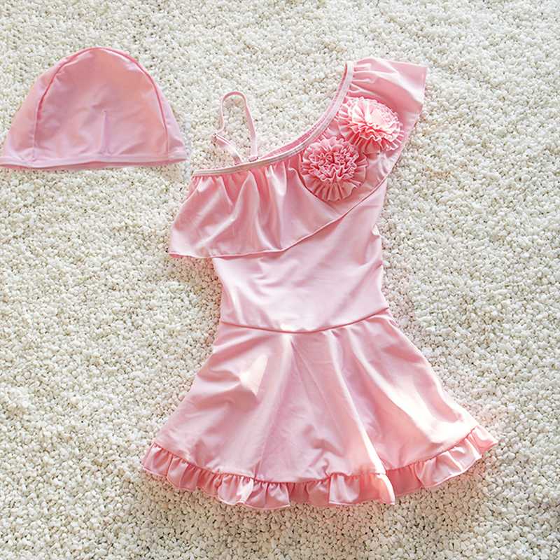 

Baby Girl Swimsuit With Floral Summer Beach One Piece Swimwear Kids Bathing Suit Pink Yellow Princess Dress Swim Suits 4-17Years