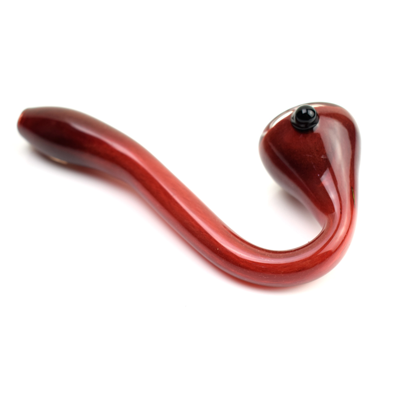 

5.2 inch sherlock shape glass hand pipe with red color and deep bowl and a carb hole on the left side