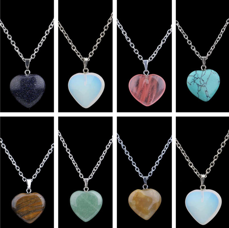 Nouveau pendentif en pierre en forme de coeur pour femmes, cristal Turquoise, collier en forme de cœur de pêche, DJN03, commande mixte, colliers,