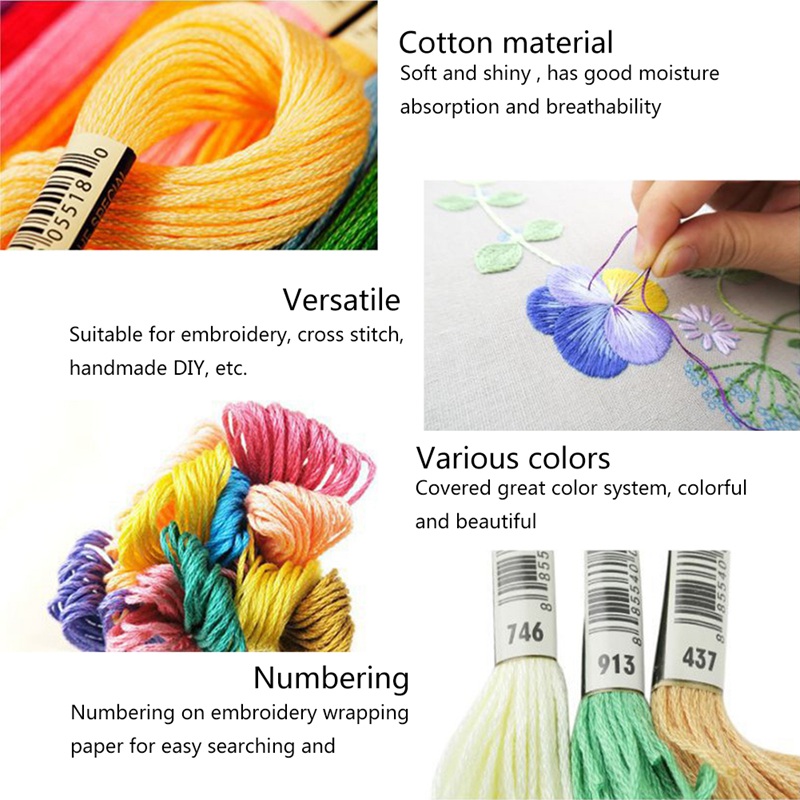 Hilo de Tejer de Color Arco Iris 50 Delaman Kit de Hilo de Bordar Kit de Herramientas de Bordado de Costura M/últiple