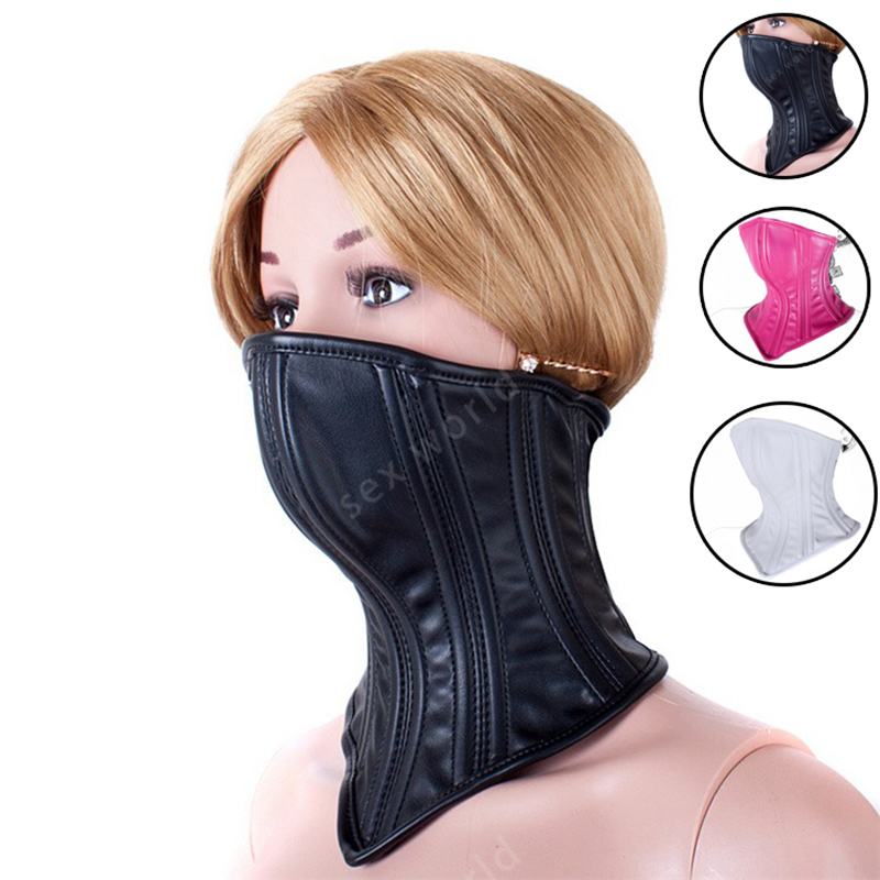 

PU Leather Cover Mouth Collar Neck Bondage Restraints Harness BDSM Hood Mask Slave Fetish Roleplay Sex Toy For Couple Adult Game