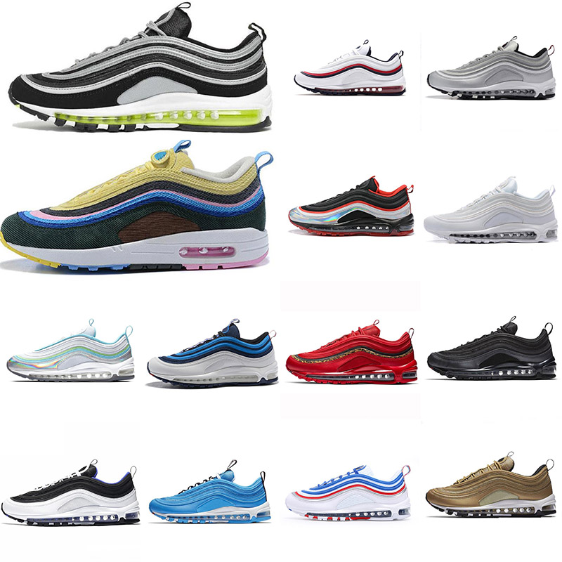 

97 Men Running Shoes Blue Nebula Grape Metallic Gold Midnight Navy Mustard Women Designer Shoes Trainer 97S Sports Sneakers 36-45