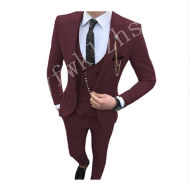 

Handsome Groomsmen Peak Lapel Groom Tuxedos Mens Wedding Dress Man Jacket Blazer Prom Dinner 3 Piece Suit(Jacket+Pants+Tie+Vest) B380, Same as image